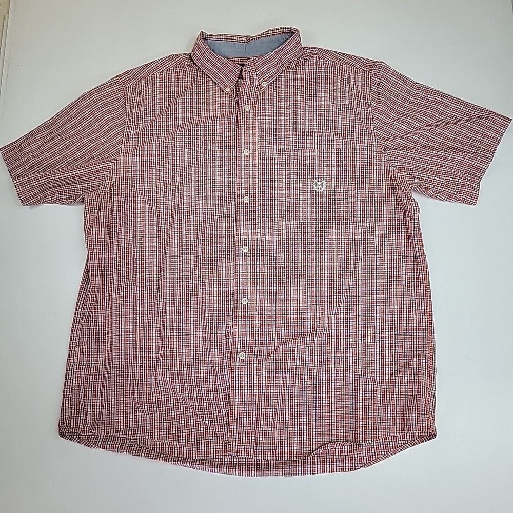 Chaps Easy Care Orange Plaid‎ Short Sleeve Men's Size XL Preppy Trendy Casual